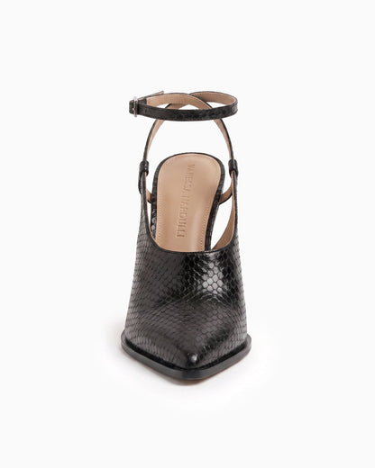 Maia ayers cutout pump with ankle strap and sculptural geometric heel, front view